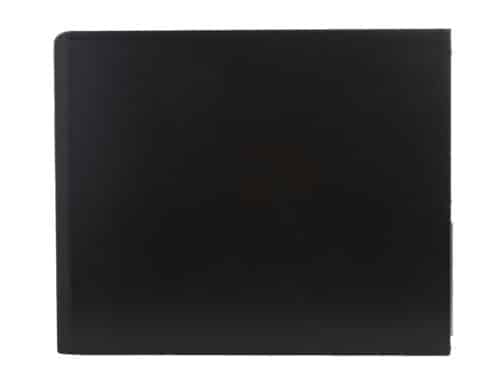 A black binder on a white background.