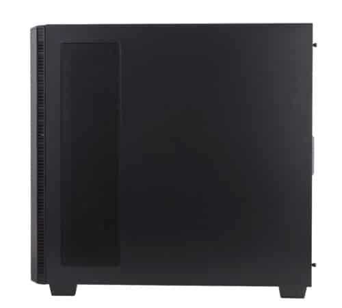 A black computer case on a white background.