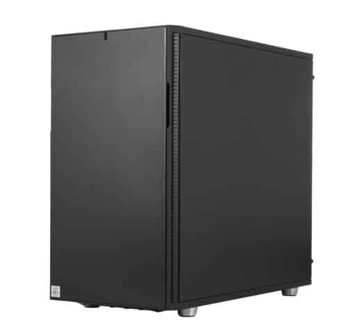 A black computer case on a white background.
