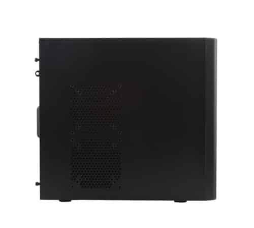 A black computer case on a white background.