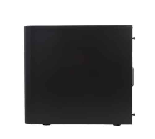 A black computer case on a white background.