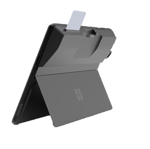 A microsoft surface pro case with a card holder attached to it.