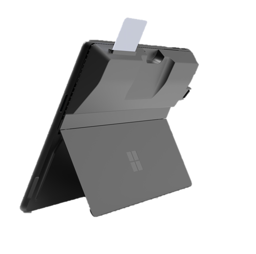 A microsoft surface pro case with a card holder attached to it.