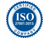 Blue and white circular badge with the text "CERTIFIED COMPANY" around the outer edge and "ISO 27001:2013" in the center, providing assurance of top-tier standards.