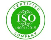 A green circular logo with the text "ISO Certified Company 14001:2015" and a globe illustration in the center, symbolizing New Assurance.