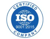 A blue and white logo with the text "CERTIFIED COMPANY" encircled around "ISO" and "9001:2015" inside, symbolizing New Assurance in quality standards.