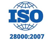 ISO 28000:2007 logo with a blue globe in the background, symbolizing new assurance in supply chain security.