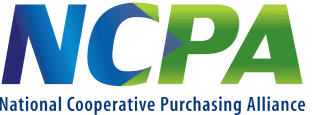 Logo of the federal cooperative purchasing alliance (ncpa), featuring blue and green text with a stylized green leaf above the acronym.