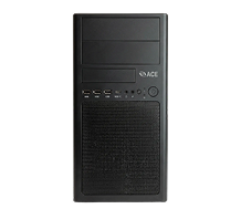 A black desktop computer tower case with multiple front panel ports, buttons, and a ventilation grille is featured against a plain white background—ideal for your Homepage v1c tech showcase.
