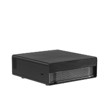 A compact black electronic device with a mesh front panel, likely a mini PC or small server like the v1c, is featured against a plain light background—perfect for showcasing on your tech homepage.