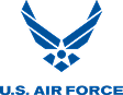 U.S. Air Force logo featuring a stylized blue eagle symbol above the text "U.S. AIR FORCE" in blue capital letters, as showcased on the Homepage v1c.