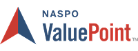 NASPO ValuePoint logo, featured on Homepage v1c, displays a red and blue geometric arrowhead design to the left of the text.