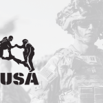 A USA Army soldier in uniform and tactical gear stands in the foreground; the AUSA 2025 logo with two figures and text is displayed to the left, highlighting support from Ace Computers.