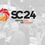 People attend a conference with an overlay of the SC 2024 event logo and the text "Atlanta, GA | hpc creates," highlighting Ace Computers' presence.