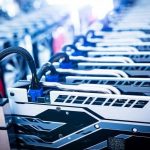 Rows of low-power GPUs, such as the NVIDIA RTX A400, are installed in a server rack and connected by cables, likely for use in computing or cryptocurrency mining.