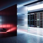 Computer network server room or data center. 3D illustration